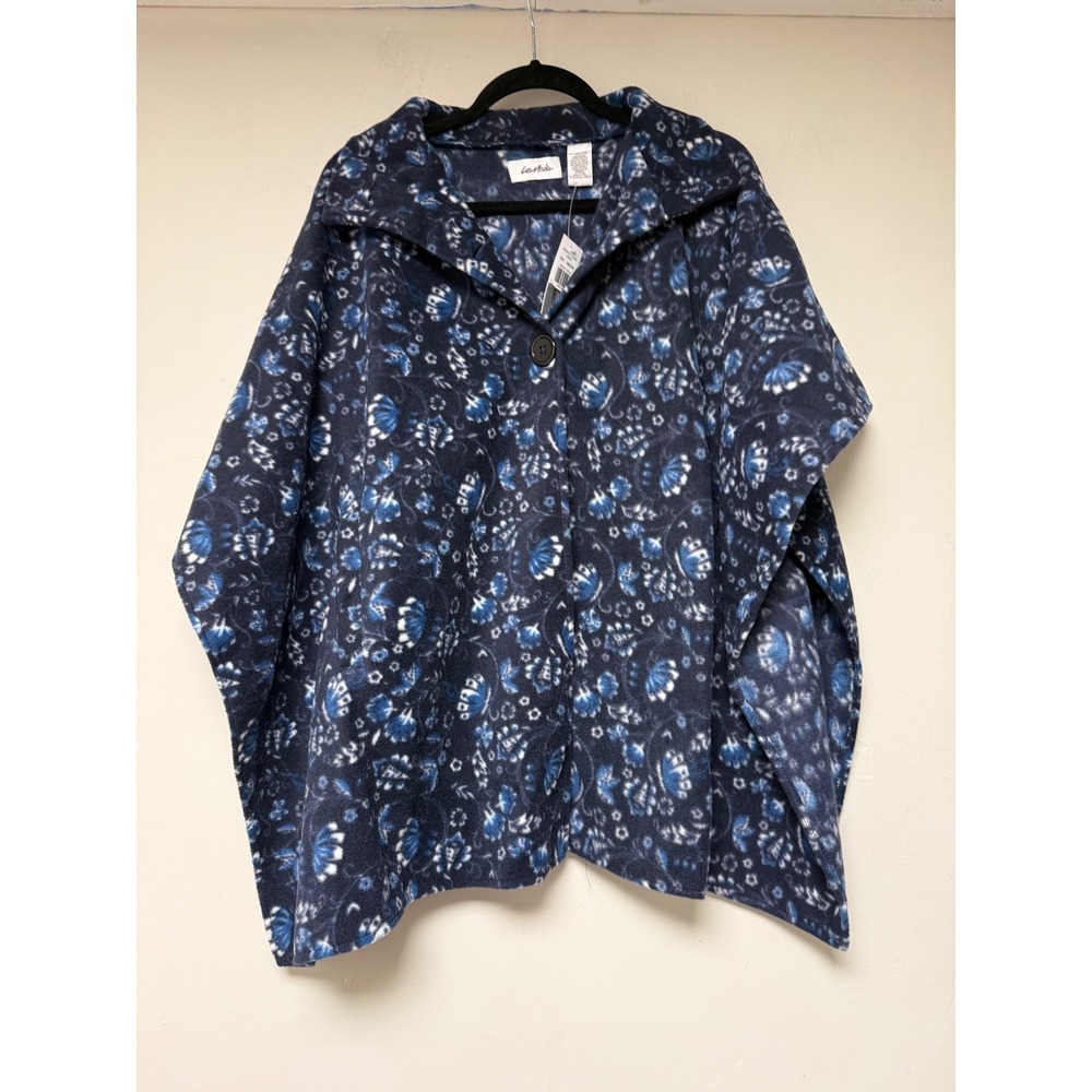 Le Moda Wrap Navy Blue Floral Fleece Shawl One‎ Button Closure